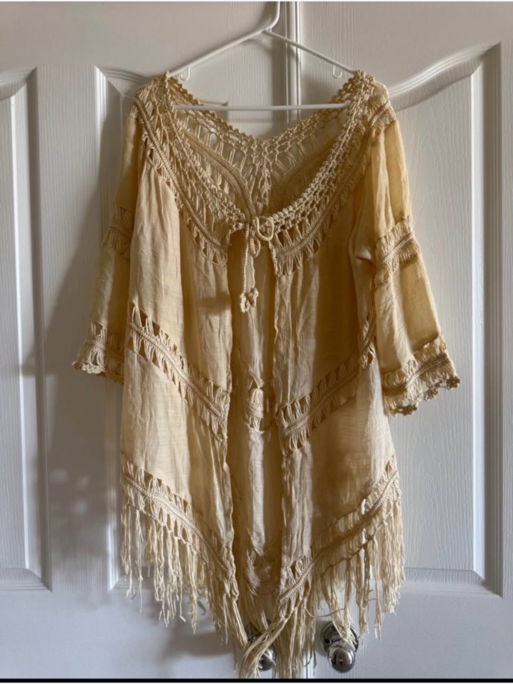 Boho Fringe Tunic Top in Light Beige